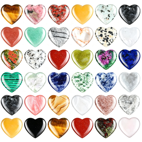 DESIGNICE 40 Pcs 0.8 Inch Heart Shaped Crystal Worry Stone Bulk Heart Rock Tiny Trinkets Healing Crystal Gemstone Employee Appreciation Gifts Palm Pocket Love Carved Rock for Mom Women Meditation