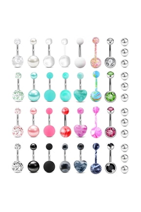 40 Pcs Dangle Belly Button Rings,Electroplating Belly Rings,Acrylic Belly Button Piercing Cute Belly Button Rings,multicolor