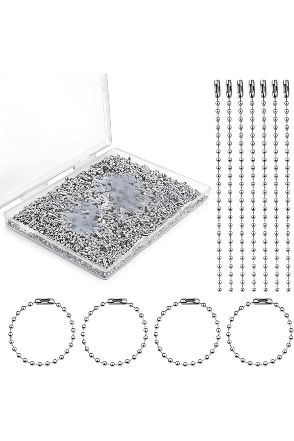 400 Pcs Long Bead Ball Chain Keychain 3.9 Inch Silver Ball Connector Clasp 2.4mm Diameter Metal Necklace Chains for Dog Tags Hanging Keychains,Jewelry Making Accessories