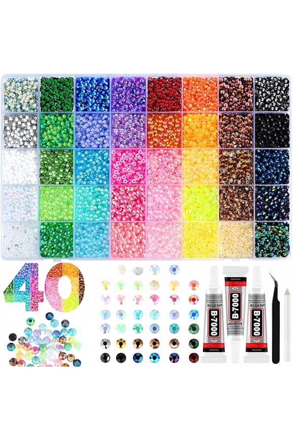 40000Pcs 40 Colors Jelly Rhinestones for Bedazzling,Mix Colors Bedazzling Kit with Rhinestones,3MM SS10 Colorful Resin Flatback Gems for Crafting,Nail Art,Shoes