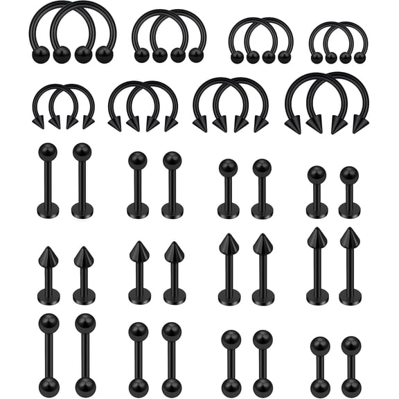 DESIGNICE 40Pcs 16G Lip Rings Surgical Steel Snake Bite Jewelry Labret Monroe Barbell Daith Tragus Helix Piercing Nose Septum Jewelry for Women Men 6Mm/8Mm/10Mm/12Mm