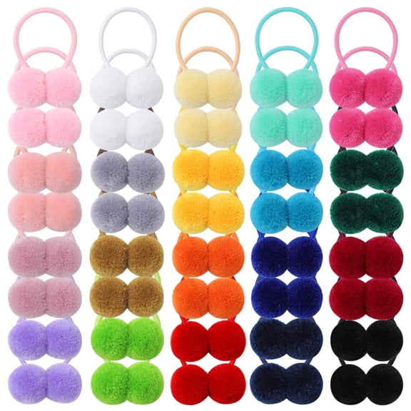 DESIGNICE 40Pcs Girls Hair Accessories-Small Fluffy Pom Ball Elastic Ponytail Holders and Rubber Bands for Baby Girls,Toddlers,Infants