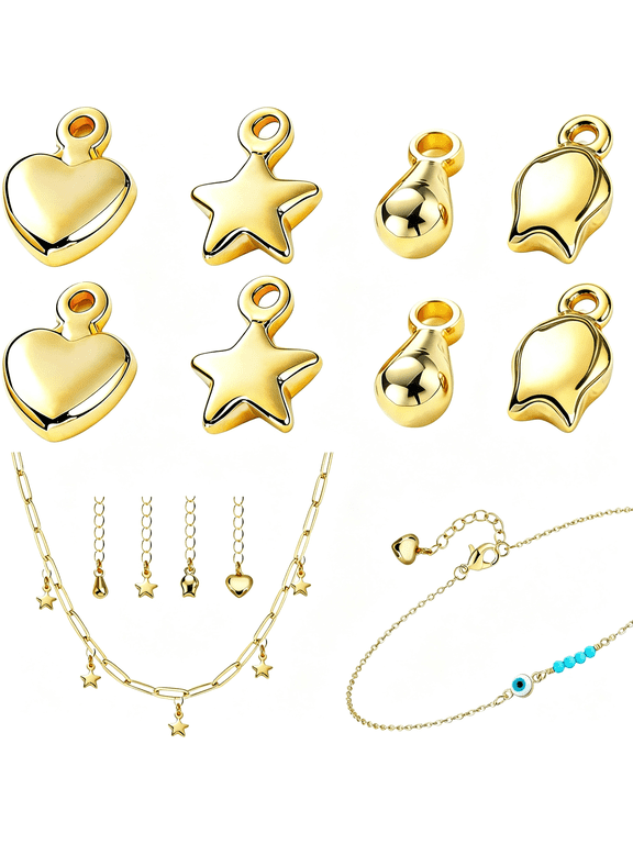 40Pcs Tiny Brass Metal Charms for Jewelry Making,High Polished Bead Kits for Adults