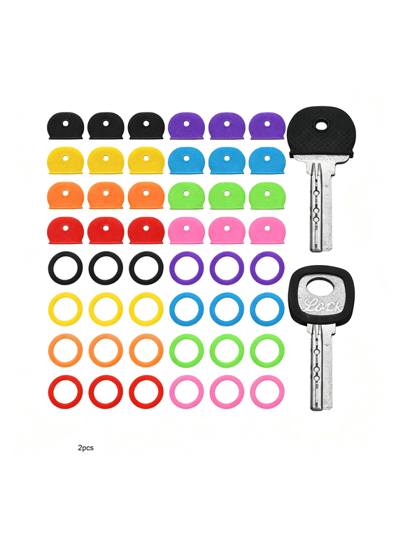 48 Pcs Plastic Key Cap Tags,Color Identifier Rings Toppers,Soft Rubber Key Identifiers for Standard Flat House Keys,2 Styles (8 Colour) Key Covers Caps