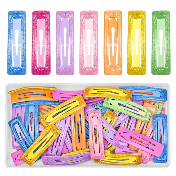 DESIGNICE 49 Pcs Cute Metal Glitter Rectangular Snap Hair Clips for Women&Girls-Strong Hold Small Barrettes for All Hair Types Thin Fine Hair Accessories(Glitter-Colorful)