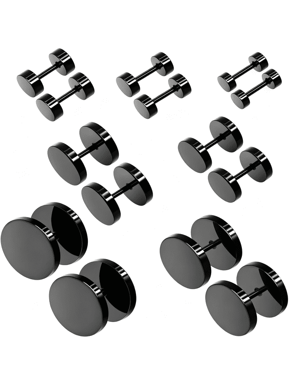 4Mm-14Mm Mens Womens Stud Earrings Fake Plugs Cheater Illusion Ear Gauges Tunnel 7 Pairs, Stylish Fake Stud Earring