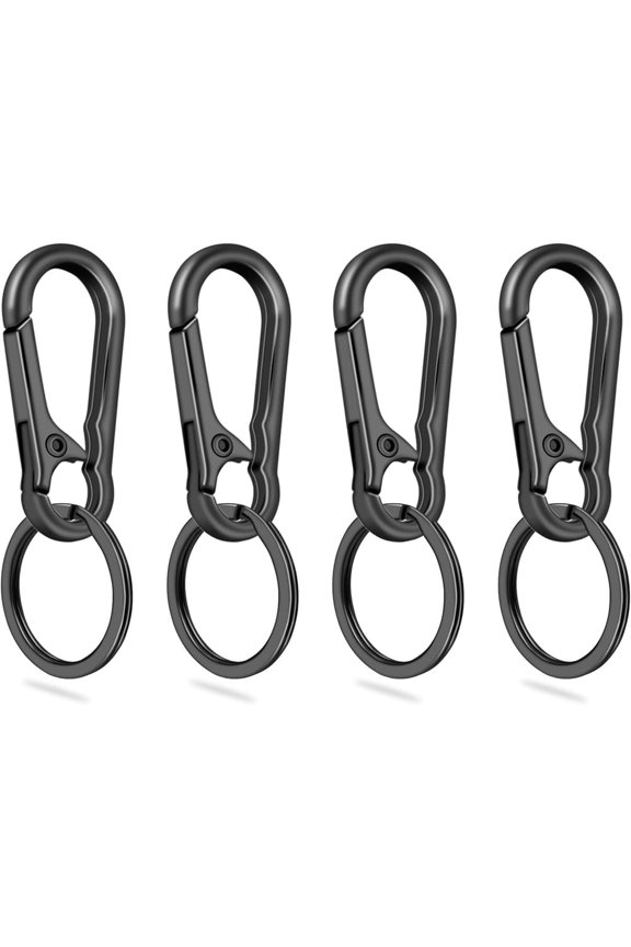 4Pack Small Keychain Rings, Metal Key Carabiner Clip, Edc Key Ring Chain Holder Organizer for Purse Charm Hook, Car Keychain, Paracord Keychain Lanyard, Men and Women Key Fob (Black)