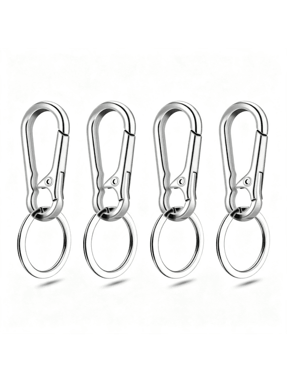 4Pack Small Keychain Rings,Metal Key Carabiner Clip,Mini Edc Key Ring Chain Holder Organizer for Purse Charm Hook,Car Keychain,Paracord Keychain Lanyard,Men and Women Key Fob(Silver)