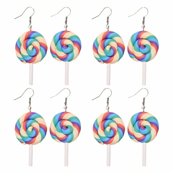 DESIGNICE 4Pairs Fun Earrings,Polymer Clay Stud Earrings,Sweet Lollipop Look Costume Jewelry for Women,Style1