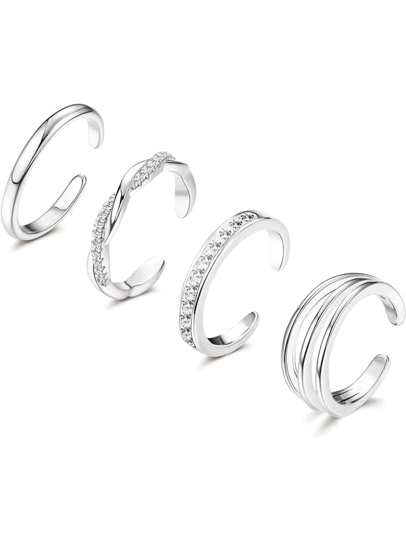 4Pcs 14K Gold Plated Toe Rings,White Gold Plated Toe Rings for Women Hug Cz Triple Twist Simple Band Open Toe Rings Beach Foot Jewelry Adjustable