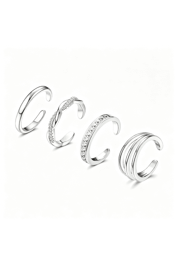 4Pcs 14K Gold Plated Toe Rings,White Gold Plated Toe Rings for Women Hug Cz Triple Twist Simple Band Open Toe Rings Beach Foot Jewelry Adjustable
