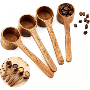 DESIGNICE 4Pcs Acacia Wood Measuring Spoons,1 Tbsp(15Ml)Wooden Coffee Scoop,Wooden Tablespoon for Tea,Sugar,Spices and Beans,Small Scoop for Canisters,Jars and Storage Containers