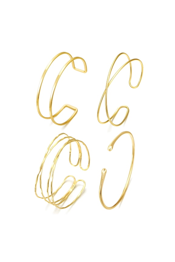 4Pcs Arm Cuff Jewelry for Women,Gold Arm Cuff Upper Arm,Minimalist Arm Cuff Bracelet,Upper Arm Cuff Bangle,Gold Cuff Bracelet Adjustable Coil Armband Set Jewelry