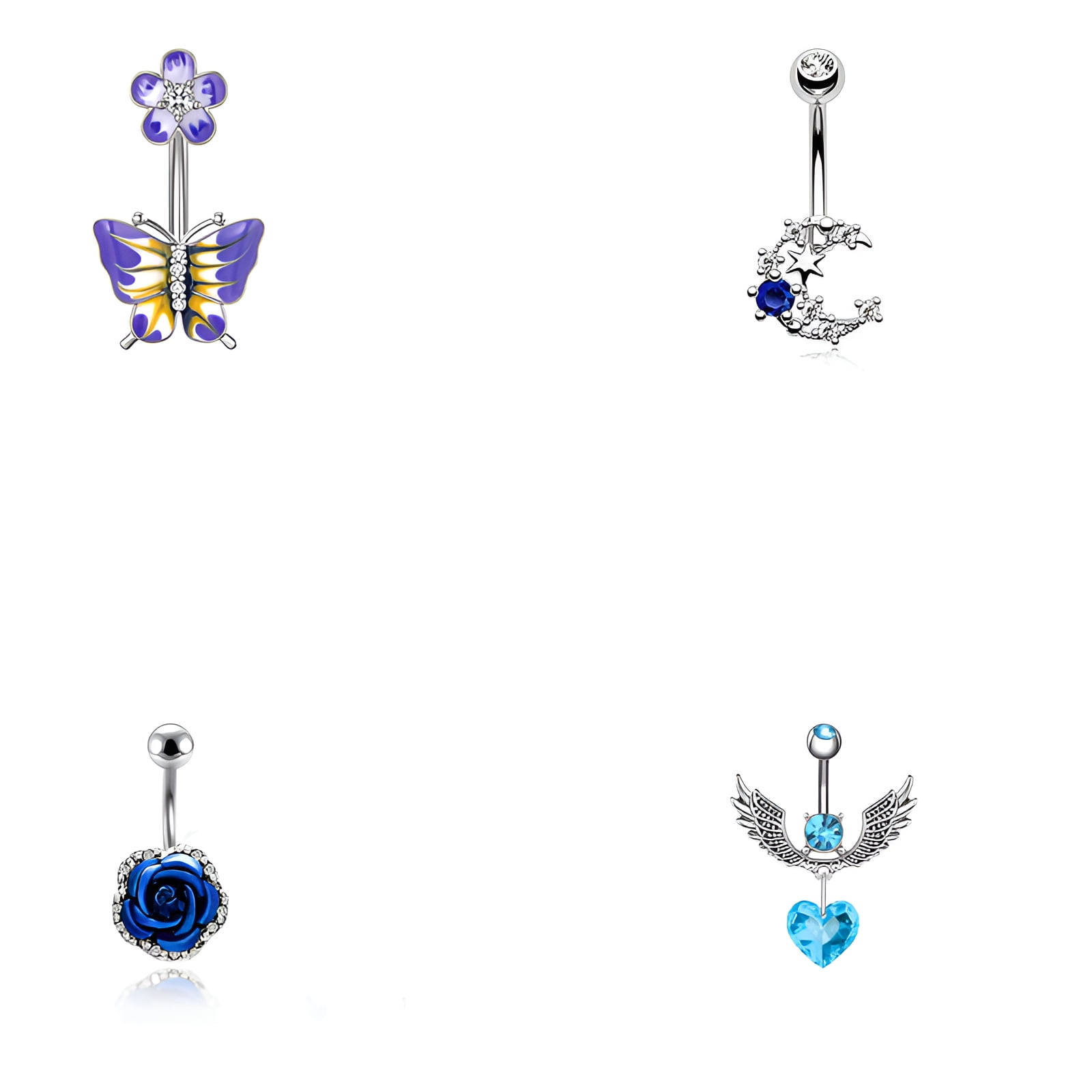 DESIGNICE 4Pcs Belly Button Ring,Dynamic Eye Shape Design Belly ...