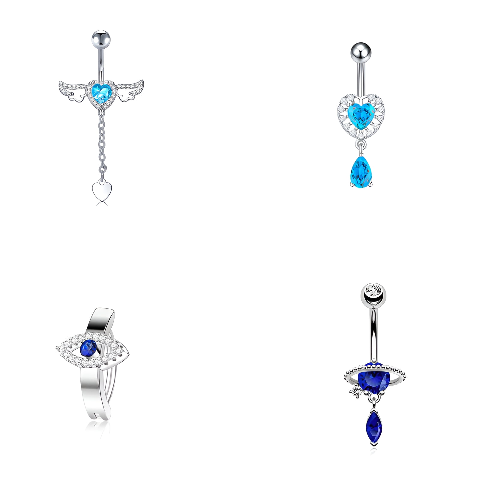 DESIGNICE 4Pcs Belly Button Ring,Zircon Micro Inlay Eye Shape Belly ...