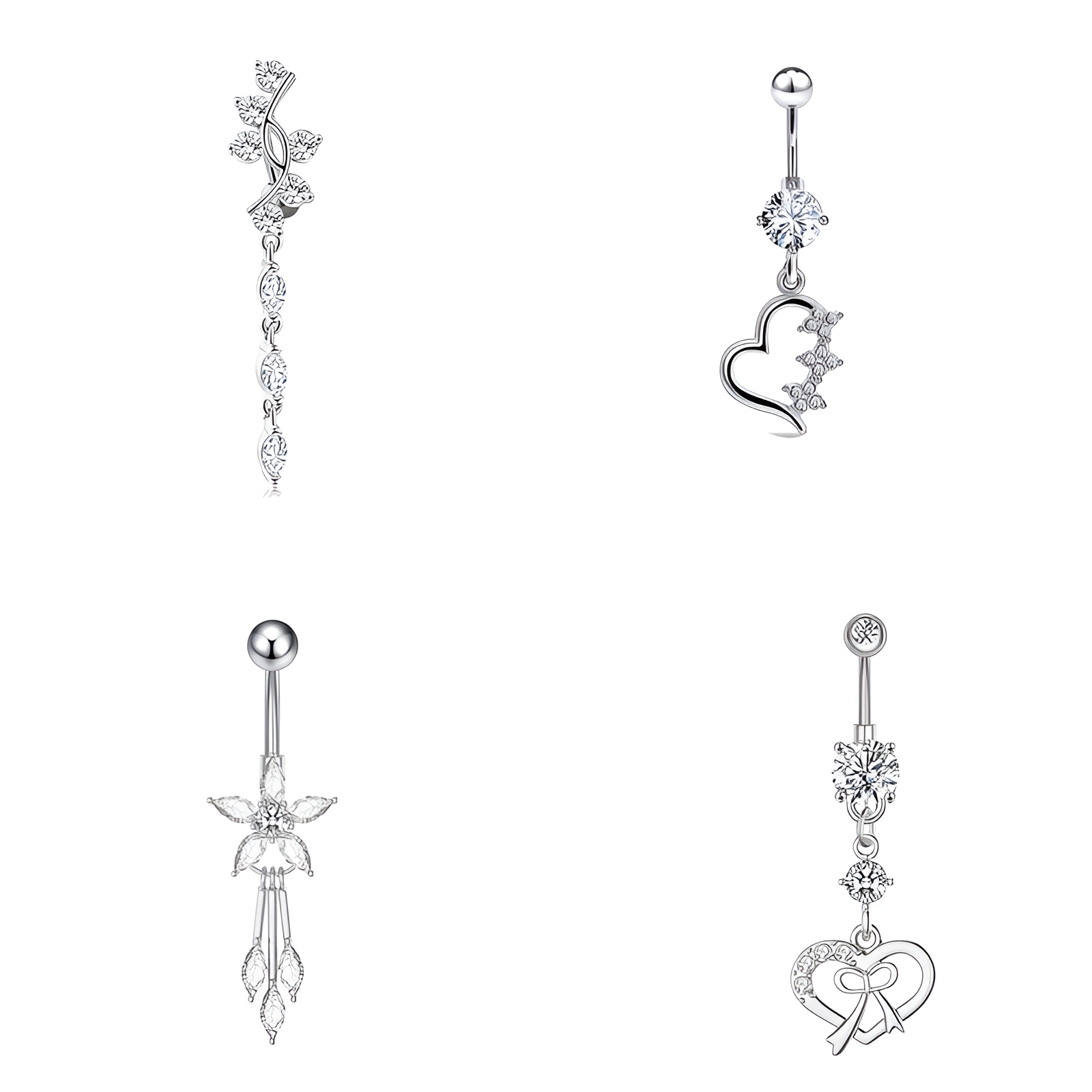 DESIGNICE 4Pcs Belly Button Ring,Zirconia Sparkle Effect Belly Ring ...