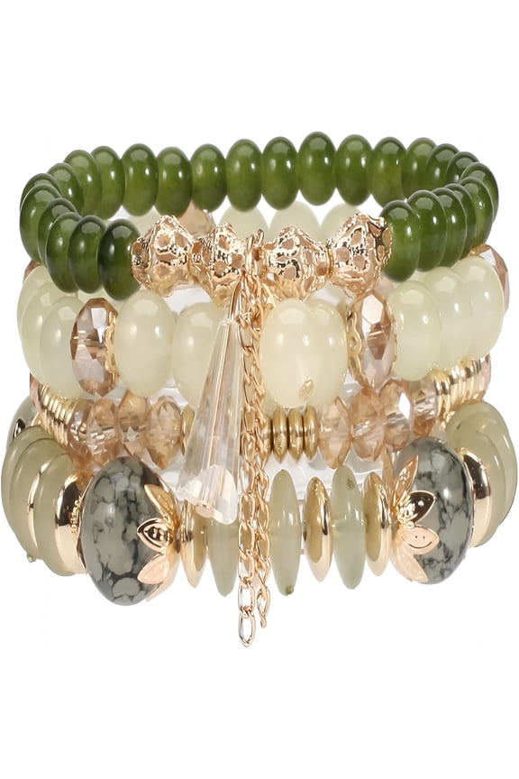 4Pcs Bohemia Multilayer Stackable Beaded Bracelets Set Colorful Crystal Stone Gold Beaded Stretch Bracelets Hawaii Charm Bracelet for Women Men Summer Beach Boho Vacation Jewelry Gifts