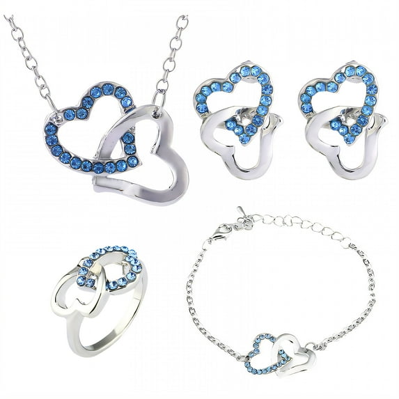 DESIGNICE 4Pcs Circles Necklace,Elegant interlocking Set Best Friend Gifts For Women,Heartfelt Style Pendant Necklace for Women,Light Blue