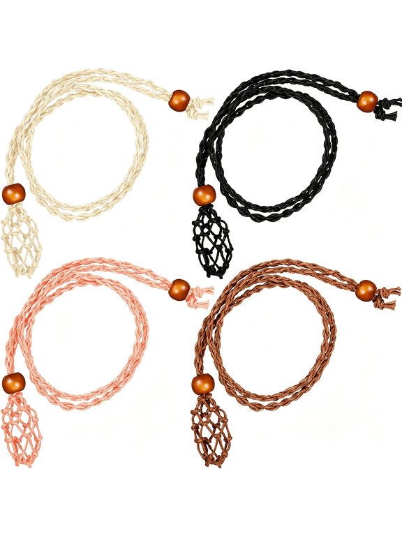 4Pcs D20 Crystal Cage Necklace Holder Empty Stone Holder Adjustable Cage Rope Necklace Cord for Diy Jewelry Making Versatile&Customizable Crystal Holder