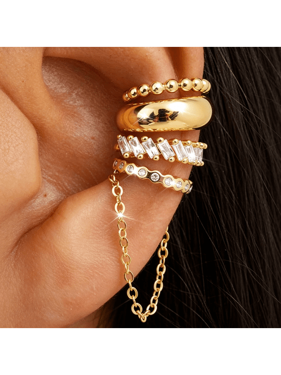 4Pcs Ear Cuffs Non-Piercing for Women Dainty 14K Gold Plated Clip on Cartilage Earrings Hypoallergenic Huggie Hoop Cuffs Fake Earings for Non Pierced Ears