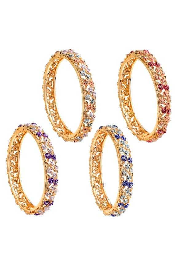 4Pcs Gold Bracelets for Women,Ethnic Style Enamel Drop Glaze Gold Bangles,Inlaid with Roses Bracelets for Women Trendy,Retro Trend Jewelry for Women