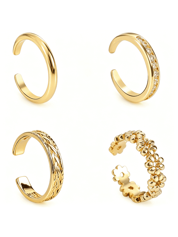 4Pcs Gold-Colored Toe Rings Set,4 Styles Delicate Versatile Adjustable Open Back Toe Rings Summer Beach Foot Jewelry Set for Women