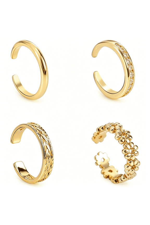 4Pcs Gold-Colored Toe Rings Set,4 Styles Delicate Versatile Adjustable Open Back Toe Rings Summer Beach Foot Jewelry Set for Women