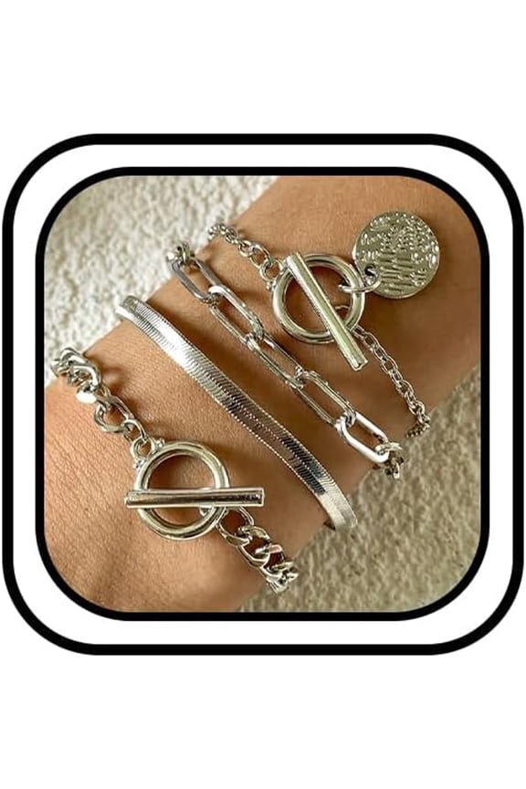 4Pcs Goth Black Stackable Bracelets Set for Women Gothic Statement Gold Coin Ot Buckle Bracelet Vintage Paperclip Chain Y2K Party Hallowmas Jewelry Gifts