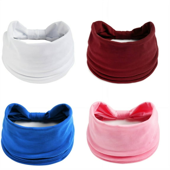 DESIGNICE 4Pcs Headbands Elastic Fabric Thick Headbands for Women,Stress-Free Wear Sweat Absorption Head Wraps for Women,Style3,Multicolor
