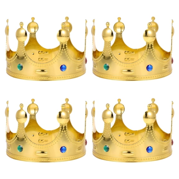 DESIGNICE 4Pcs Jeweled King Crown Gold Plastic Crowns for Costume Accessory