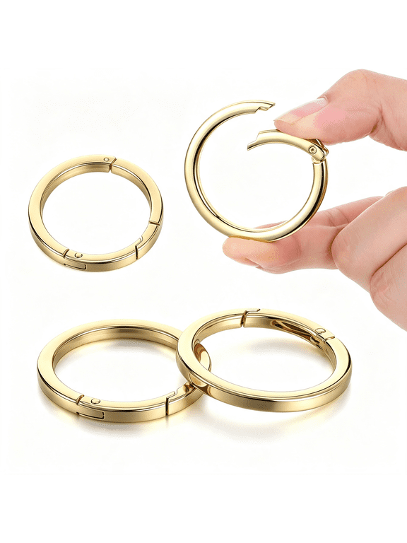 4Pcs Metal O Ring,1" Keycha" Rings,Carabiner Keysring Clip,Round Carabiner Clip,Large Gold Key Rings,Flat Spring O-Ring for Purse Strap,Handbag,Key Cha" Hooks Accessories