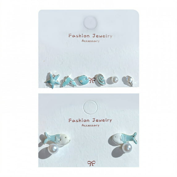 DESIGNICE 4Pcs Summer Earrings,Uniform Electroplate Summer Earrings for Women,Alloy Material Studs Earrings for Women,Earrings for Women Trendy for Vacation,Style2