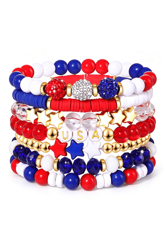 4Th July Bracelets Red White Blue Bracelets American Flag Usa Clay Beaded Bracelet Heishi Stretch Stackable Bracelets Patriotic Friendship Bracelet Surfer Preppy Summer Beach Jewelry