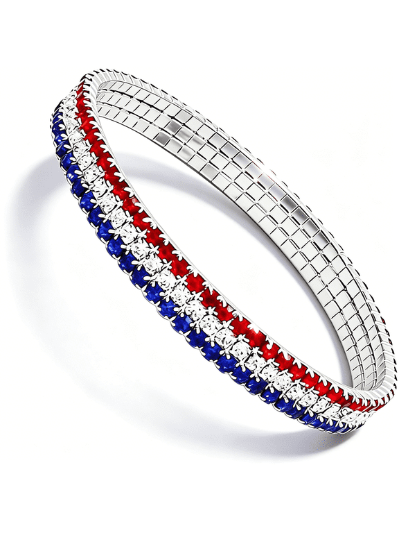 4Th of July Patriotic American Flag Bracelets for Women Red White Blue Rhinestone Tennis Bangle Bracelets for Independence Day Usa Jewelry Gifts