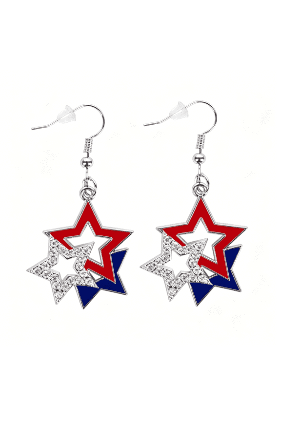 4Th of July Patriotic Earrings for Women,Red White Blue American Flag Dangle Stud Earrings,Sparkly Star Design for Independence Day Veterans Day Memorial Day Accessories Outfit