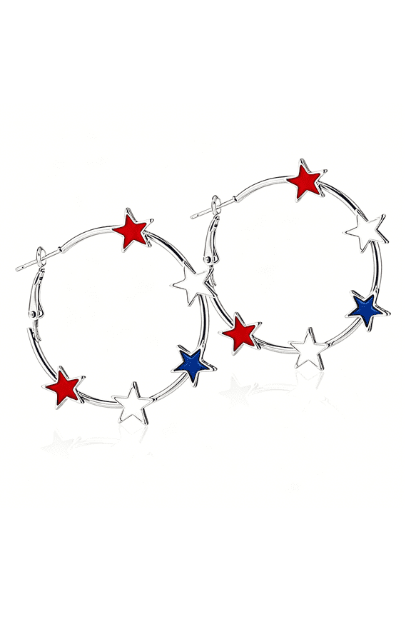 4Th of July Red White Blue Star Circle Hoop Earrings for Women Independent Day Glitter Dangle Earring American Flag Patriotic Holiday Memorial Day Accessories