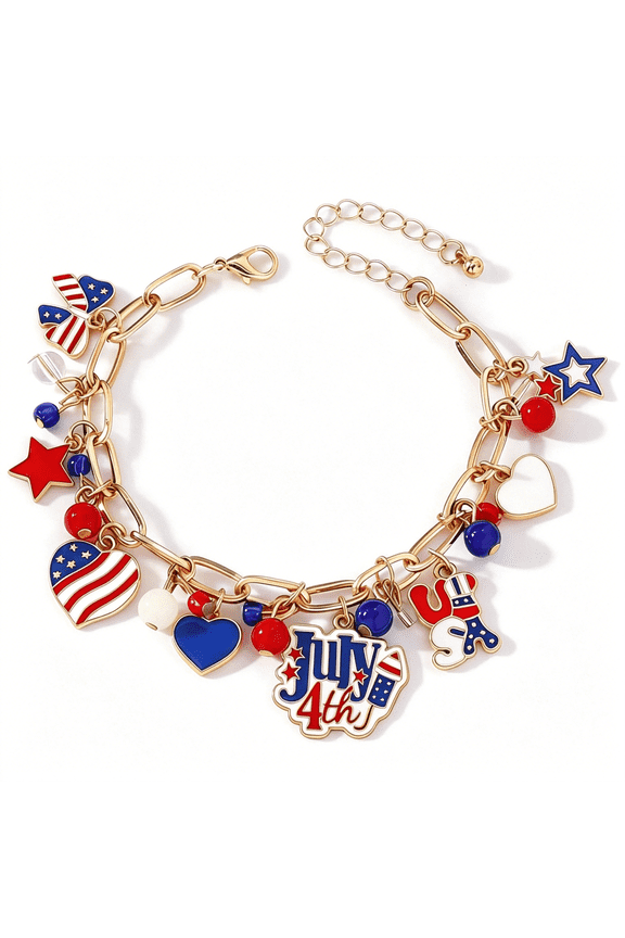 4Th of July Bracelet Red White Blue American Flag Charm Bracelet for Women Men Usa Patriotic Jewelry Fourth of July Outfit Accessories