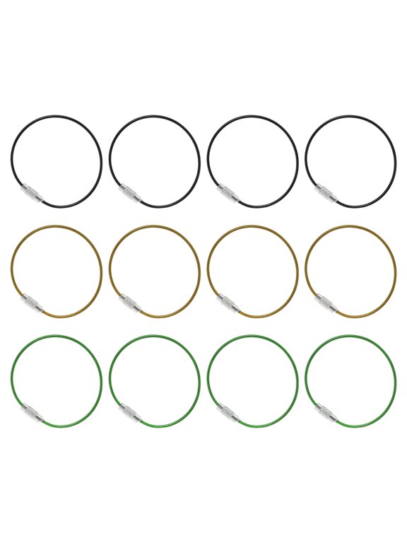 5.9" Length Wire Keychain Cable, 12 Pack 201 Stainless Steel 1.5Mm Key Ring for Hiking Sport, Black Gold Green Cable Key Ring