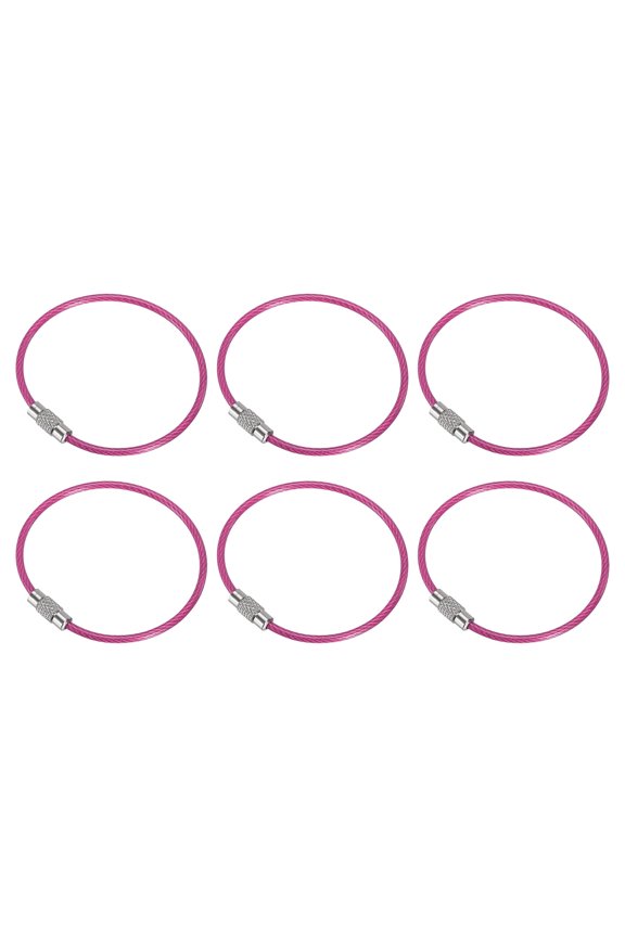 5.9" Length Wire Keychain Cable,6 Pack Stainless Steel 2Mm Key Ring Loop for Outdoor Hiking Sport,Pink Key Rings for Crafts
