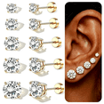 thumbnail image 1 of DESIGNICE 5 Pairs Flat Back Gold Stud Earrings for Women, 14K Gold Plated Hypoallergenic Surgical Steel Stack Cartilage Earrings, Cubic Zirconia Jewelry, 1 of 7
