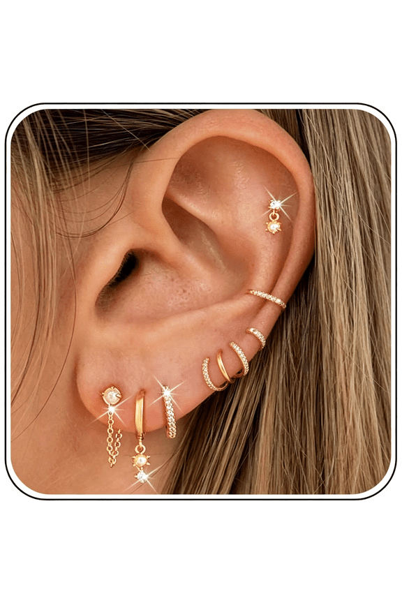 5 Pairs Pearl Huggie Earrings Stacks for Women Gold Dangle Stackable Hoop Earrings Dainty Tassel Chain Multiple Double Piercing Stack Set Statement Jewelry