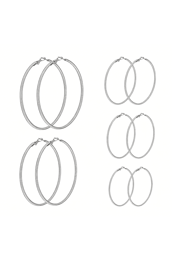 5 Pairs Stainless Steel Hoop Earrings,Stainless Steel Circle Silver Hoop Cartilage Gold Silver Thin Oversize Earring for Women Stylish Simple Hoop Earrings for Women 30/40/50/60/70mm