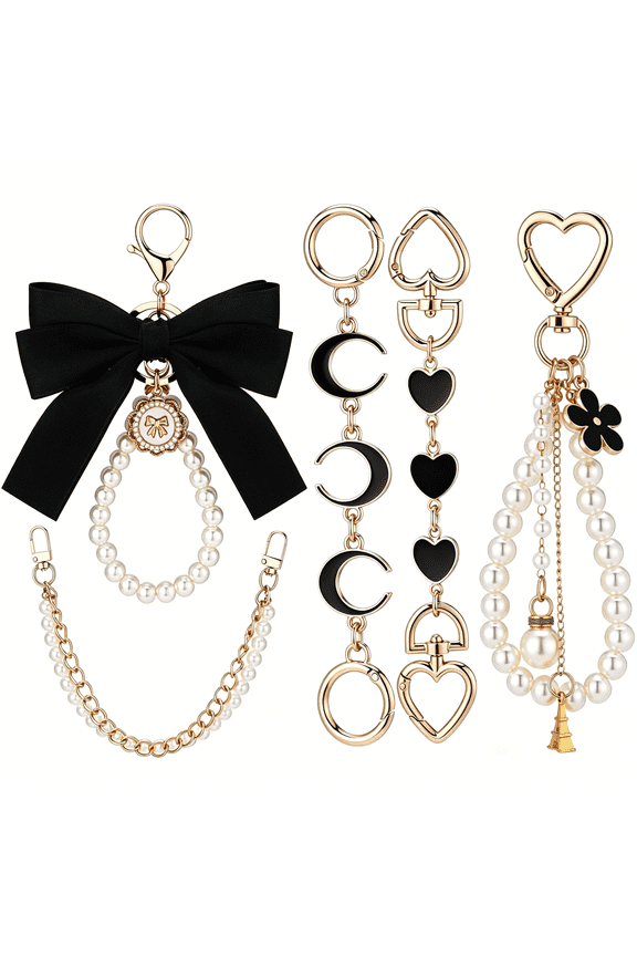 5 Pcs Bag Extender Chain Pearl Purse Chain Ribbon Bow Keychain Extender Bag Strap Purse Charms Accessories for Handbag