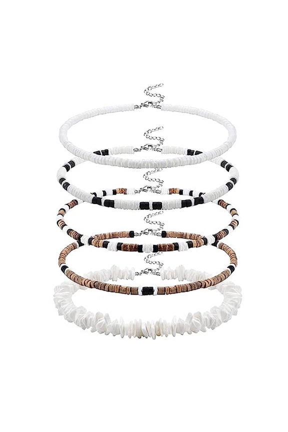 5 Pcs Bohemian Shell Necklace Set, Multi-Layered Seashell Choker for Men & Women, Beach Jewelry