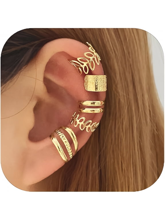 5 Pcs Gold Ear Cuffs for Women Non Piercing Ear Cuff Earrings Clip on Earring Set Huggie Hoop Earrings Cartilage Earrings Stack Jewelry for Women
