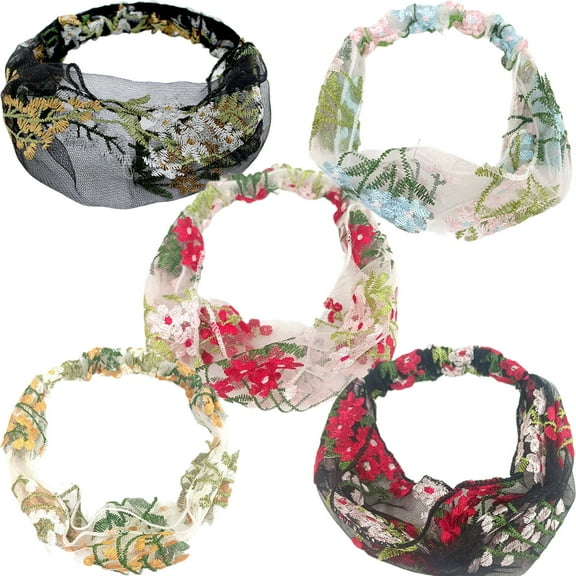 DESIGNICE 5 Pcs Headbands for Women Non Slip,Lace Wide Edge Girls Headbands,Stretch Comfort Cute Headbands for Women