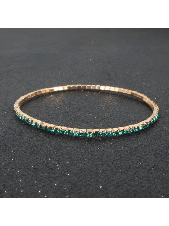 5 Pcs Rhinestone Bracelet Crystal Bracelet Beaded Stretch Strand Stacked Bracelet Stacking Bracelets for Women-Green