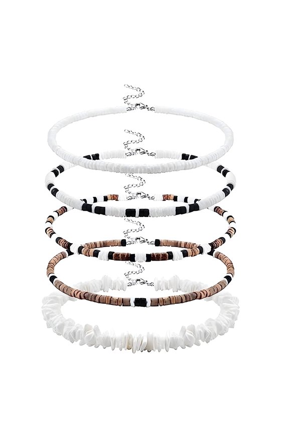 5 Pcs Shell Necklace Set, Boho Alloy Layered Choker