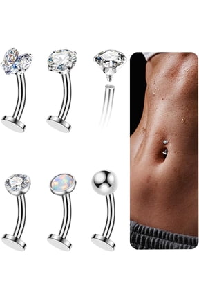 5 Pcs Titanium Floating Belly Button Rings 14G Hypoallergenic Belly Rings for Women 8mm/10mm/12mm/14mm Internally Threaded Flat Navel Belly Piercing Jewelry