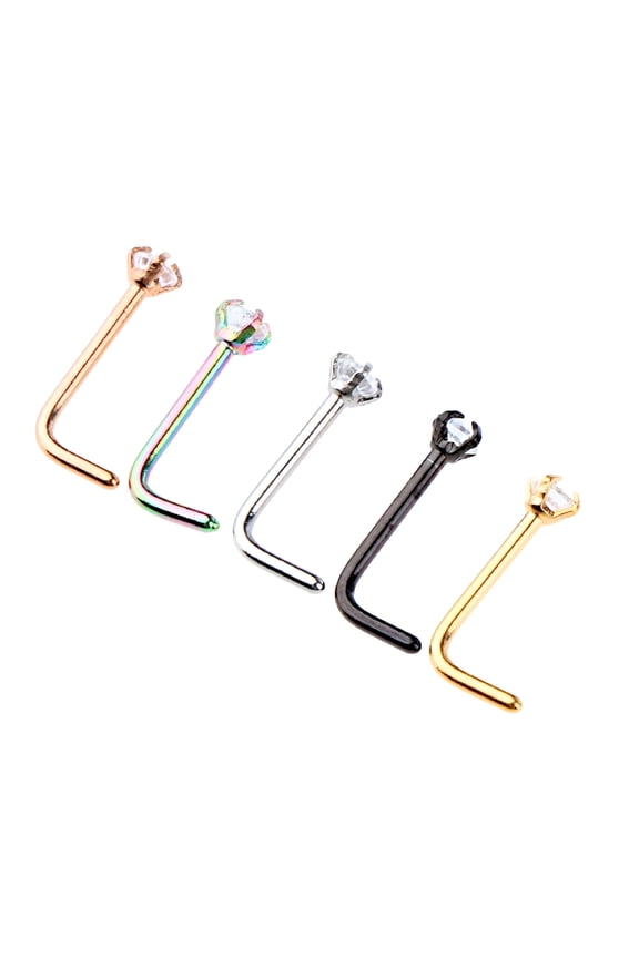 5 Pieces Hypoallergenic Stainless Steel Shaped Curved Nose Stud Rings Bar Piercing